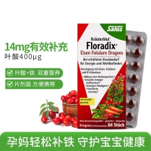 德国Salus红铁片铁元叶酸片女性孕妇补铁维生素随行装84粒/盒
